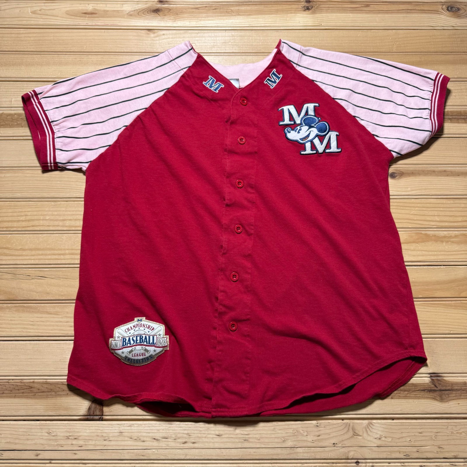 Vintage 90s Mickey Mouse Embroidered Championship Baseball League Jersey Medium
