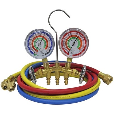 Professional HVAC Brass Manifold Set - R410a, R22, R404A