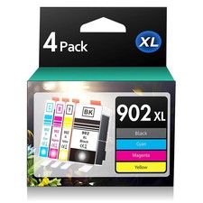 902XL High Yield Ink Printer Cartridge for OfficeJet Pro, Multicolor, 4 Pack