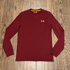 Under Armour Cold Gear Mens Loose Longsleeve Crew Waffle Thermal Burgundy Small
