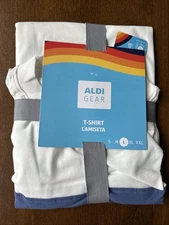 ALDI GEAR White Color Block Crew Neck Relaxed Boxy Fit Logo T-SHIRT MENS XL 2025