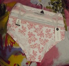 5 NEW LAURA ASHLEY LS8941 5PKA SIGNATURE WAISTBANDS COTTON HIPSTER PANTIES M