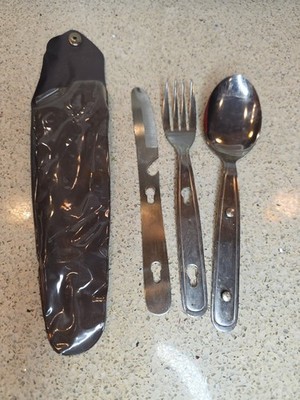 Vintage Camping Travel Cutlery w/ Sleeve Stainless Steel Silverware Set JAPAN