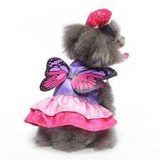 Dog Butterfly Costume - Funny S: Neck 9.84", Chest 14.57", Length 9.45", Pink