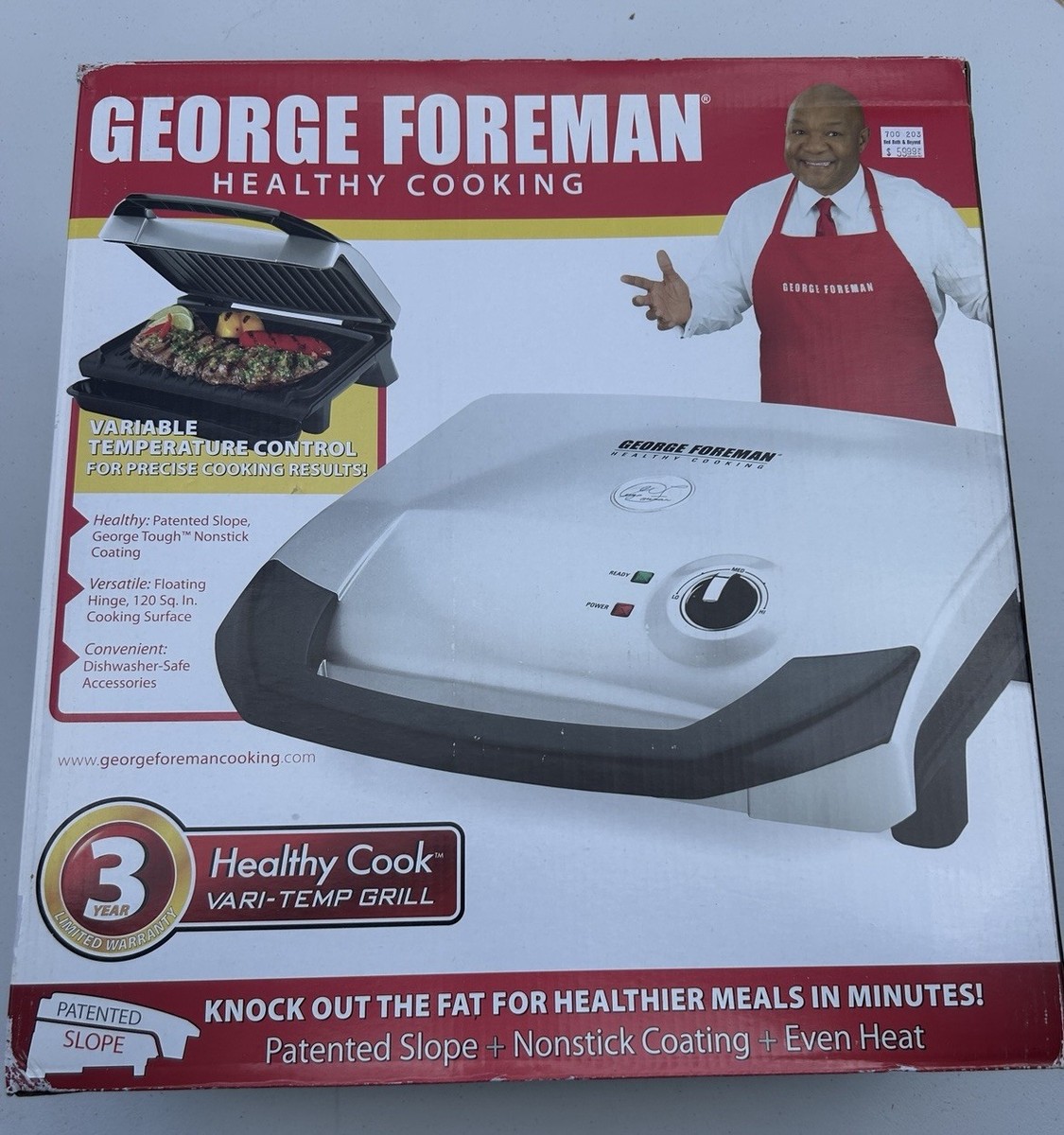 George Foreman Nonstick Electric Grill GR0059P 120 Sq In Temp