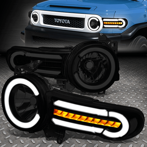 FOR 07-14 FJ CRUISER LED DRL+SEQUENTIAL TURN SIGNAL HEADLIGHT LAMPS BLACK/SMOKED - Picture 1 of 12