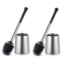 Toilet Bowl Brush Holder Set: 2Pack Silicone Stainless Steel Deep Cleaning
