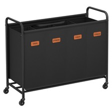 SONGMICS 4-Section Laundry Sorter, Laundry Hamper with Wheels, Rolling Clothe...