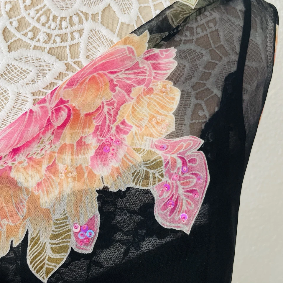 Vintage Y2K Plus Dress Silk Beaded 14W Bias Cut Drape Slip Maxi Fairy Whimsigoth - Image 4 of 4