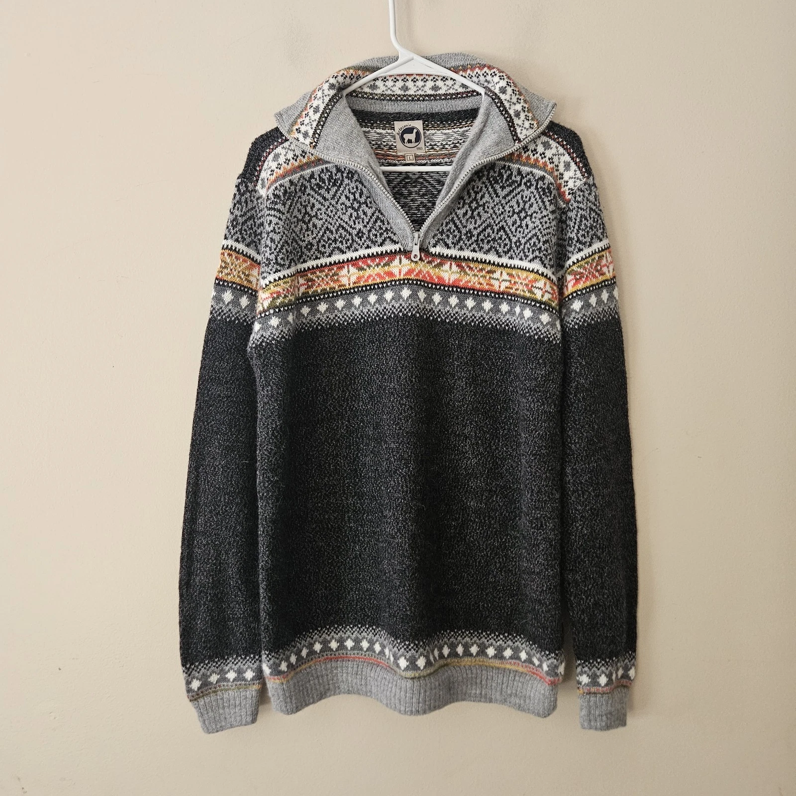 Artesanias Alpaca Blend 1/4 Quarter Zip Mock Sweater Fair Isles Men's Large
