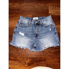 Free People We The Free Distressed Denim Shorts Light Wash Blue Cut Offs Size 26