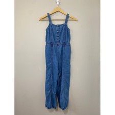 Gap Kids Denim Jumpsuit Overalls Blue Button Front Elastic Waist Size L 10