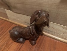 Vintage Wood Carved Dachshund Weiner Dog 9" Handcrafted Folk Art Sitting Decor