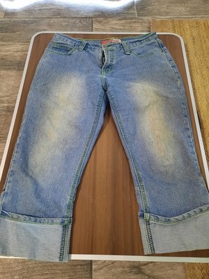 Vintage Lazer Womens Jeans Sz 11  Blue Denim Neon Green stitch Y2K Retro 70s