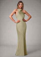 Azazie Women's Velli Moss Green High Neck Backless Formal Dress Sz A8 NWT