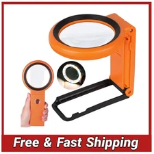 Dicfeos 30X 40X Magnifying Glass w/ Light & Stand LED Illuminated Folding Lens