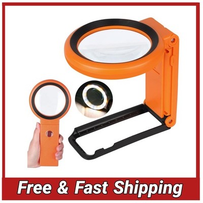 KIBTOY LED Magnifying Glass with Light 3.2 Inch Handheld Reading Loupe Stand