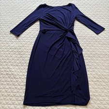 Lauren Ralph Lauren Sheath Dress Size 4 Blue Waterfall Slit Career Office Preppy