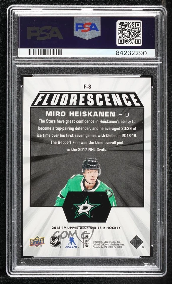 2018-19 Upper Deck Fluorescence Green /15 Miro Heiskanen PSA 10 GEM MT Rookie RC - Image 2 of 2