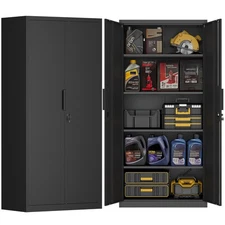 Metal Garage Storage Cabinets,72'' Steel Lockable Cabinet with Doors and Shelves