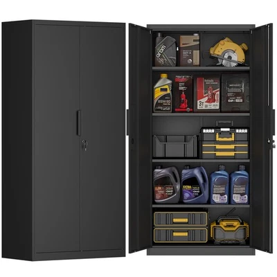 MARCREE Metal Garage Storage Cabinets,72'' Steel Lockable Cabinet with Doors and Shelves
