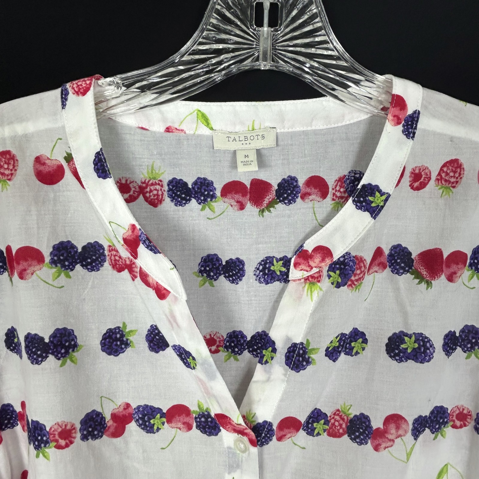 Talbots Medium  Top Berries Print Raspberry Black… - image 3