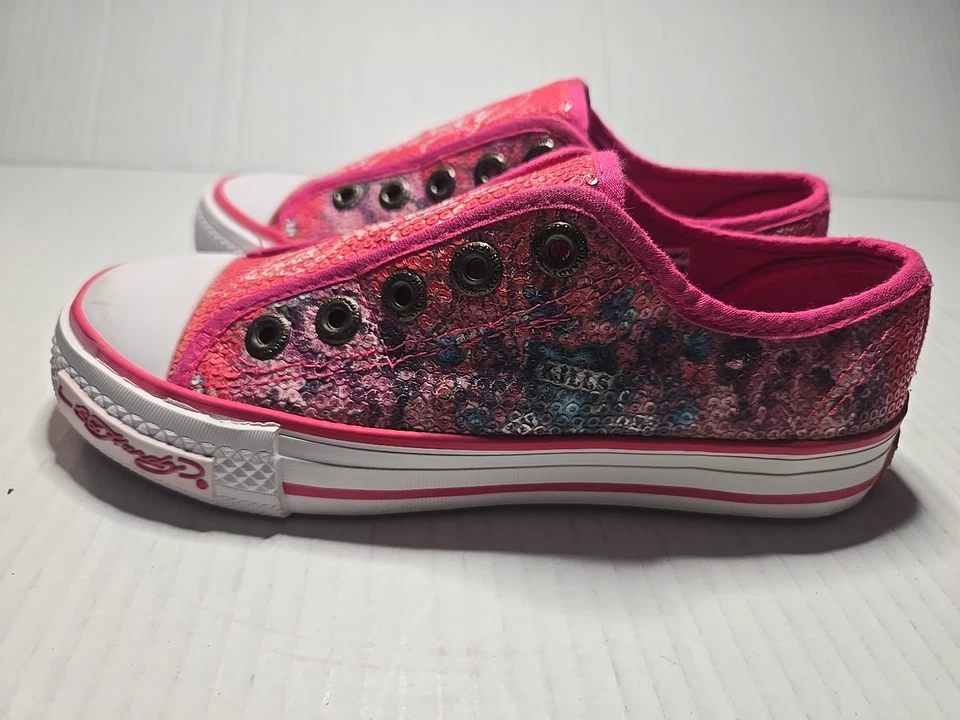 Ed Hardy Kids Youth Girls Slip-On Shoes Sz 2 Pink Canvas Tattoo Print Love - Image 3 of 4