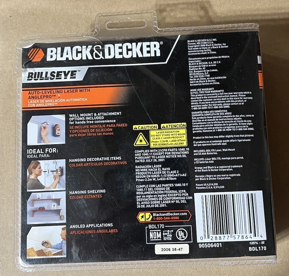 Black+Decker BullsEye BDL170 Self/Auto-Leveling Laser Line Level Tool+Wall Mount - Image 3 of 4