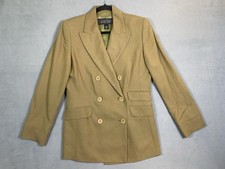 Linda Allard Ellen Tracy Olive Green Linen Blend Double Breasted Blazer