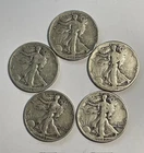 5pcs. WALKING LIBERTY HALF DOLLARS 90% silver  Dates: 42/43/44/44/45D