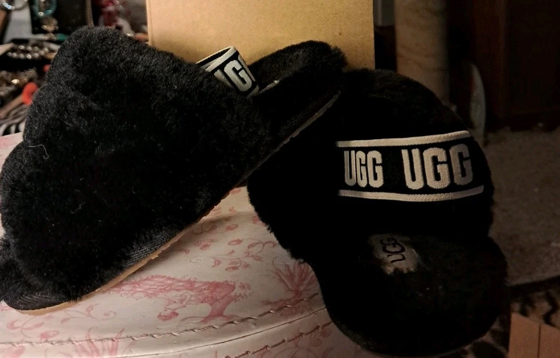 UGG TODDLER FLUFF YEAH SLIDE NERO 1098579T TAGLIA 7 AUTENTICO nella scatola originale
