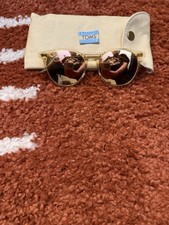 TOMS Round Mirrored Sunglasses Clear Plastic Frame Gold Lens
