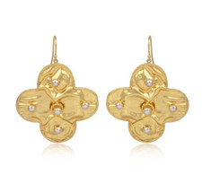 Gold Plated Flower Earrings 4 Leaf Brass Dangle Earrings With Multi Pearl Stone