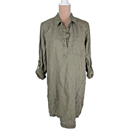 MICHAEL STARS Eleanor Linen Utility Shirt Dress Olive Army Green Sz XL NWT $168