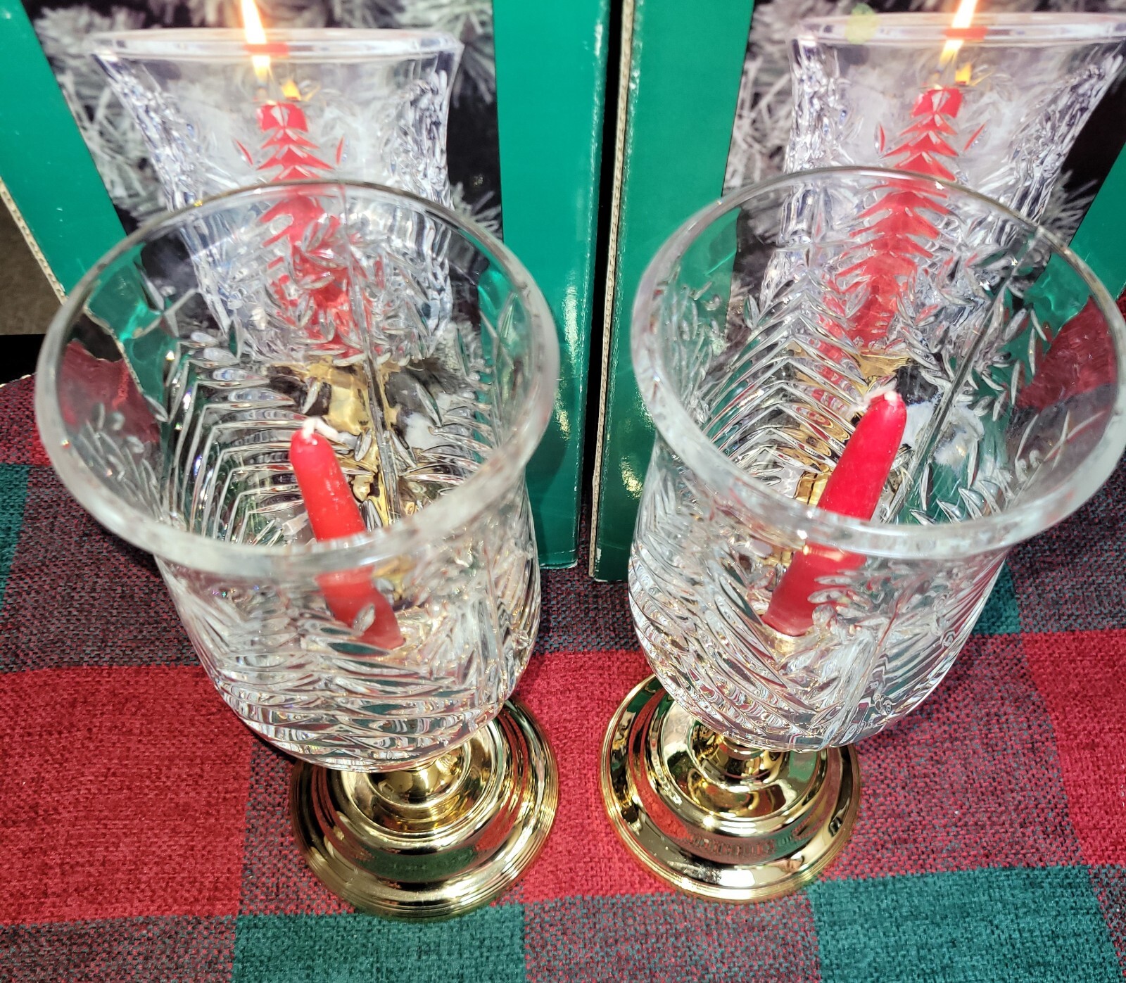 International Silver Co Crystal Tree Hurricane Lamp Gold Base 11" (NOS