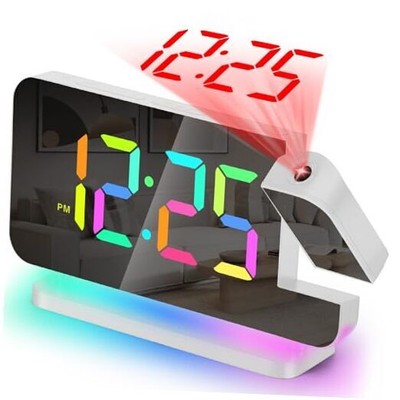 Projection Clock, 7.4'' LED Mirror Digital Alarm Clocks, with RGB Night White