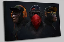 Banksy 3 Wise Swag Monkeys canvas Wall Art Picture Print Ready To Hang