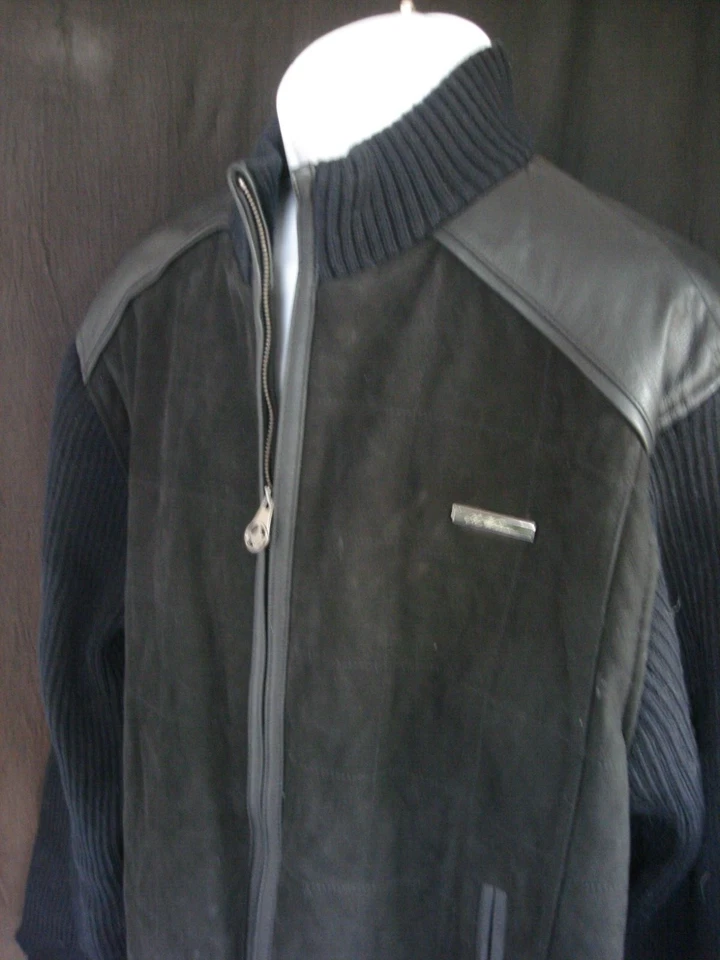 Al Wissam Black Leather w/Knit Sleeves Men's Bomber Jacket  Rare Varsity Sz. 2XL - Image 3 of 4