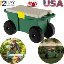 Rolling Storage Bin Garden Seat With Wheels Cart Work Scooter Fishing Box Tackle