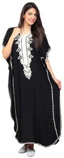Moroccan Caftan Women kaftan Abaya Beach Cover Summer Long Dress Cotton Black
