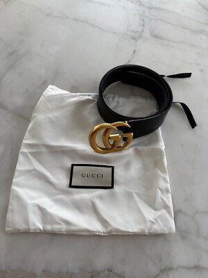 Authentic Gucci Interlocking Brass Gold GG Buckle Black  display picture 2