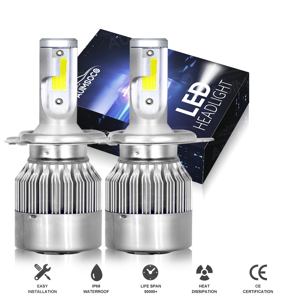 6000K 4-Sides H4 9003 LED Headlight Kit High/Low Beam Bulbs 2X Replace