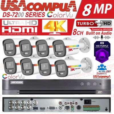  Hikvision 8CH 8MP CCTV  ColorVu 5MP Outdoor Security  Camera System 2.8mm 