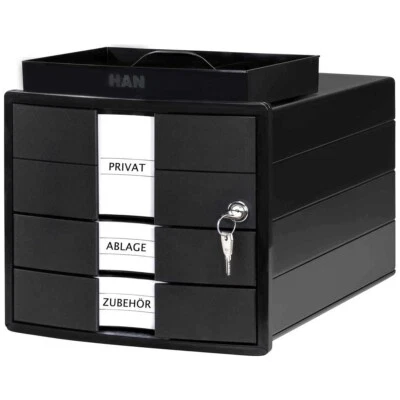 HAN Schubladenbox IMPULS 1018 A4 schwarz 3 Schubladen mit Schloß incl. Einlage