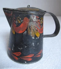 Antique American Hand Painted Tin Toleware Tinware Syrup Pitcher Filley Style