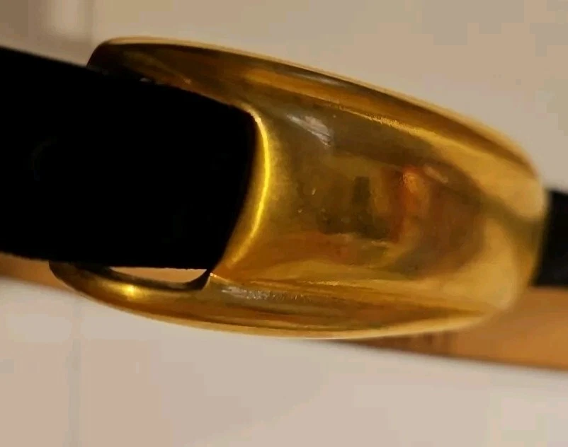 Vtg De Vecchi Black Suede Leather Belt Large w/gold buckle Italy - Image 3 of 4