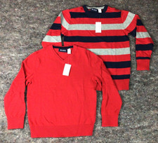2 Children's Place Sweaters Boys Size 5-6 Solid and Stripe Red Blue Grey