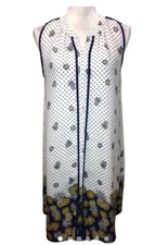 Anthropologie Naïf Sleeveless Pineapple  Shift Dress White Navy Size PS Beach