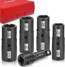 5 PCS 1/2" Drive Impact Socket Set, Flip Socket Set with Cr-Mo Steel, Include...