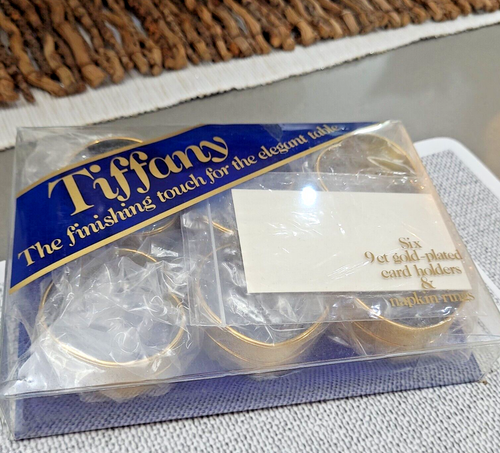 6 Boxed Tiffany 9 ct gold-plated Vintage Napkin Rings/Placecard holder wedding - Bild 12 von 15